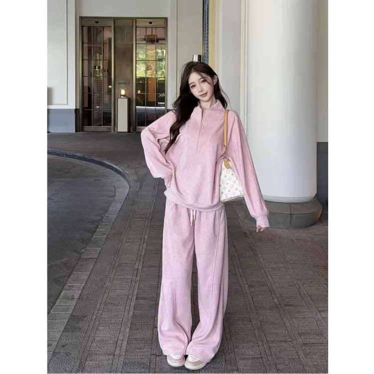 【现货】嘉嘉 AW 老钱松弛感!纯色卫衣+弯刀裤套装