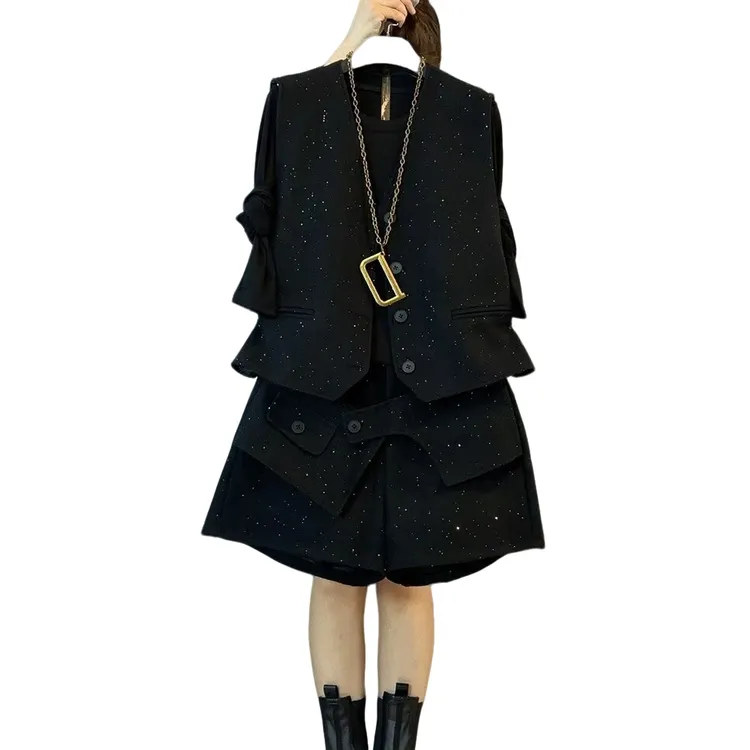 大维罗依JS欧货亮星毛尼小香风气质显瘦马甲＋半身裤裙