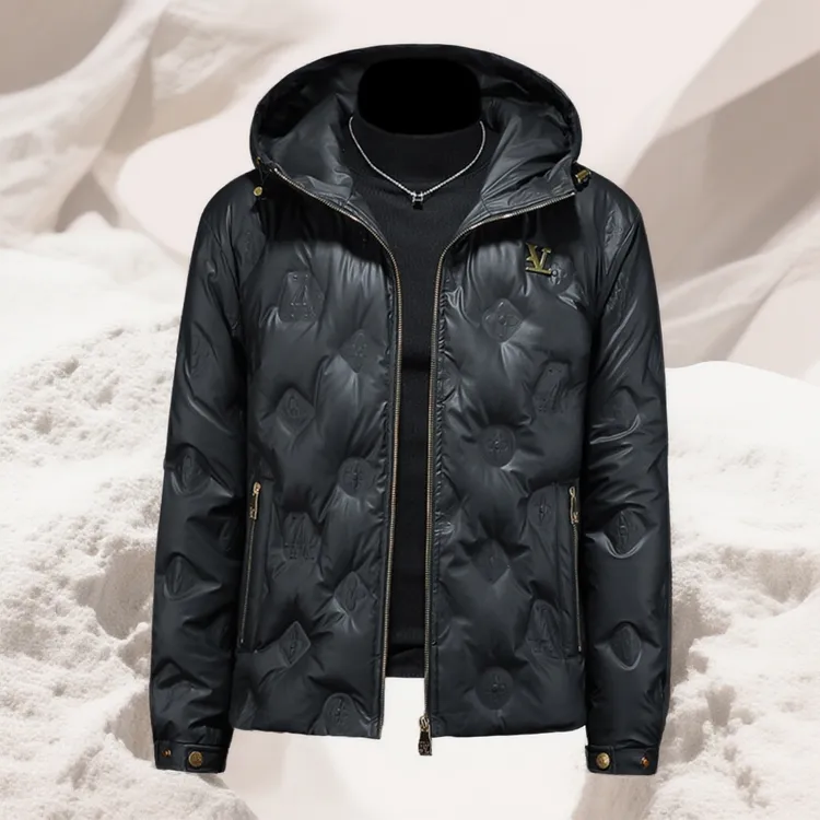 宾斯洛特时尚休闲暗花连帽羽绒服男士冬季新款潮牌白鸭绒休闲外套