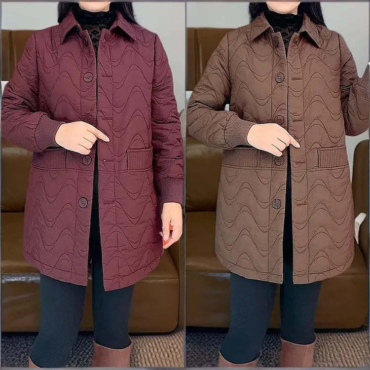 春秋时尚加薄棉平方领外套【百搭】中长款休闲轻薄妈妈阔太太气质装