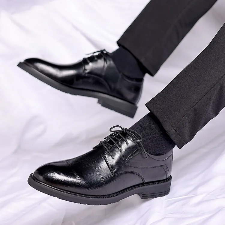 正装男鞋英伦风韩版结婚休闲皮鞋夏季尖头休闲增高透气