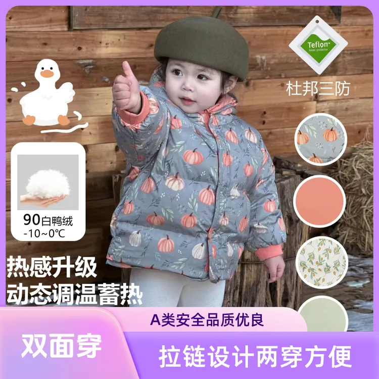 宝宝羽绒服外套90白鸭绒儿童冬季加厚两穿防风保暖连帽三防羽绒服