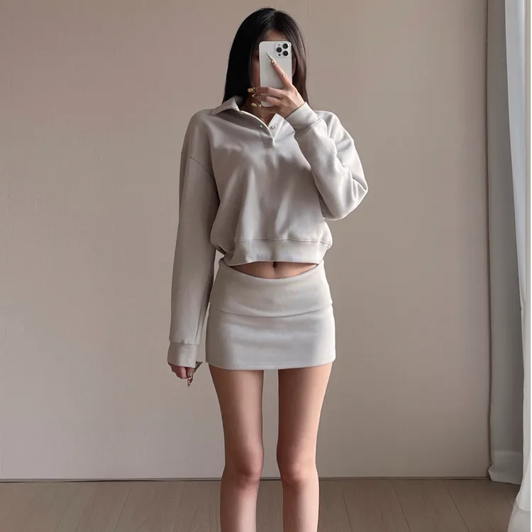 【消烦局长】Cotton Fleece·云感软绵绵polo领卫衣上衣翻腰短裙