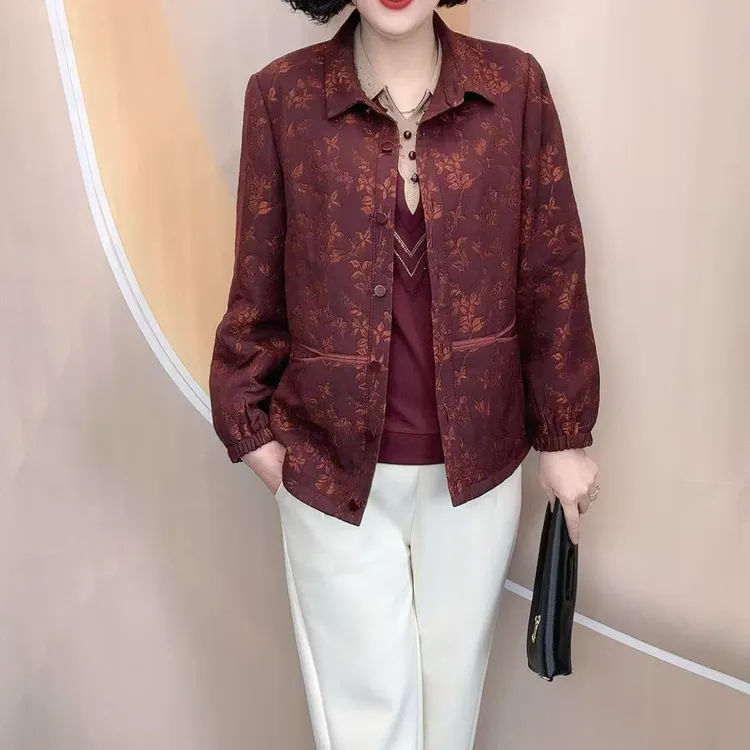 006新款翻领时尚提花加里衬宽松大码时尚外套，衣长67