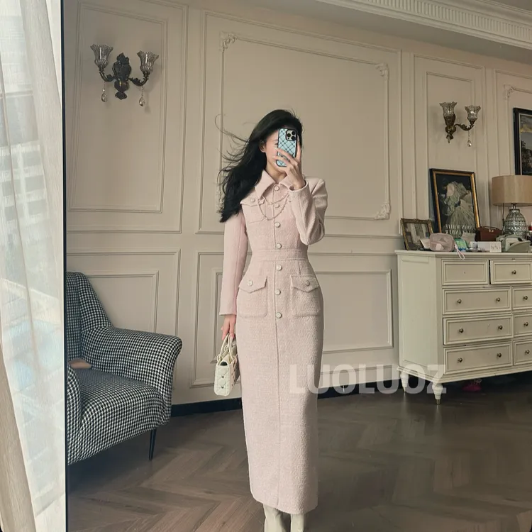 【现货】LUOLUOZ【约克黄昏】气质秋冬收腰时尚绝美长款连衣裙JF1102