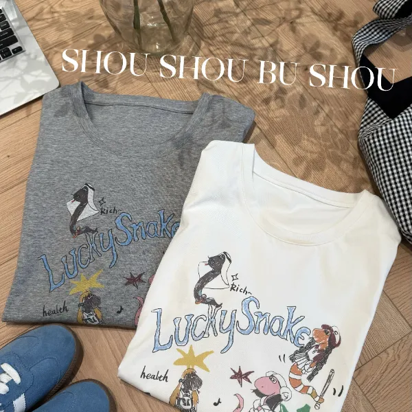 【瘦瘦】lucky snake-大码夏季圆领套头印花棉质宽松百搭短袖S01410