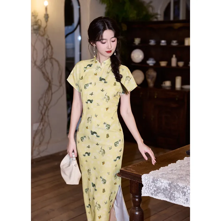 新中式少女风短袖旗袍2025年夏季新款修身显瘦长款改良日常连衣裙