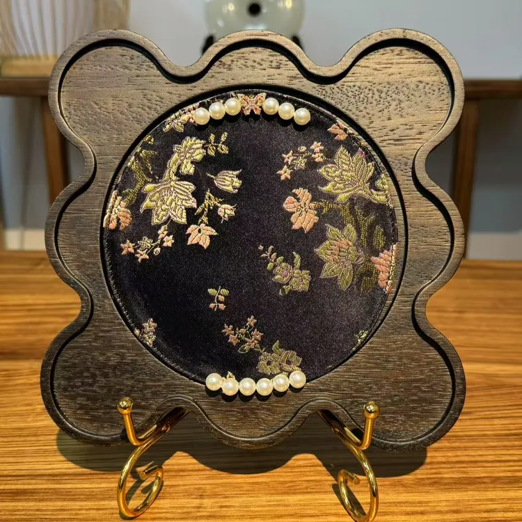 龙福木艺金丝柚木方圆圆壶承20*20*2cm