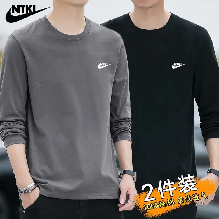 耐克精选春季新款男士休闲长袖T恤圆领体恤男款纯棉打底衫上衣男t