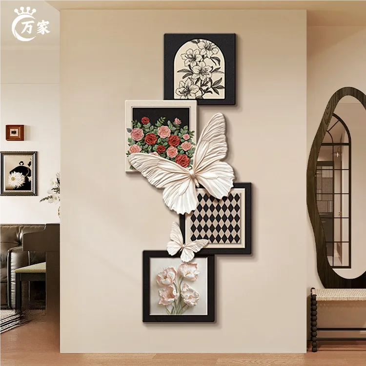 法式中古风入户玄关装饰画玫瑰蝴蝶壁灯客厅挂画复古走廊过道壁画