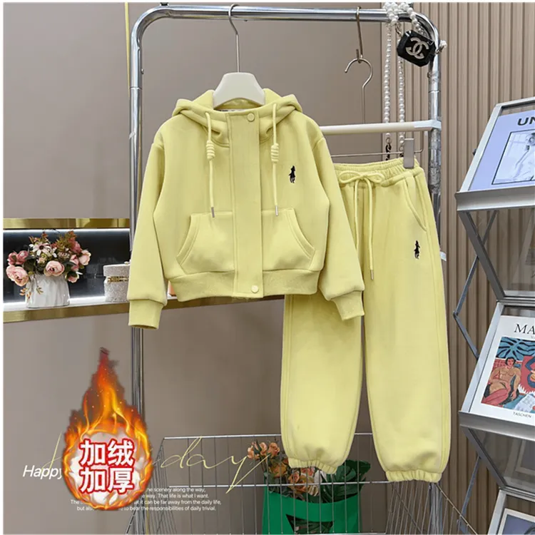 女童秋冬装2025儿童装春秋季新款女孩韩版洋气一体绒加厚休闲套D