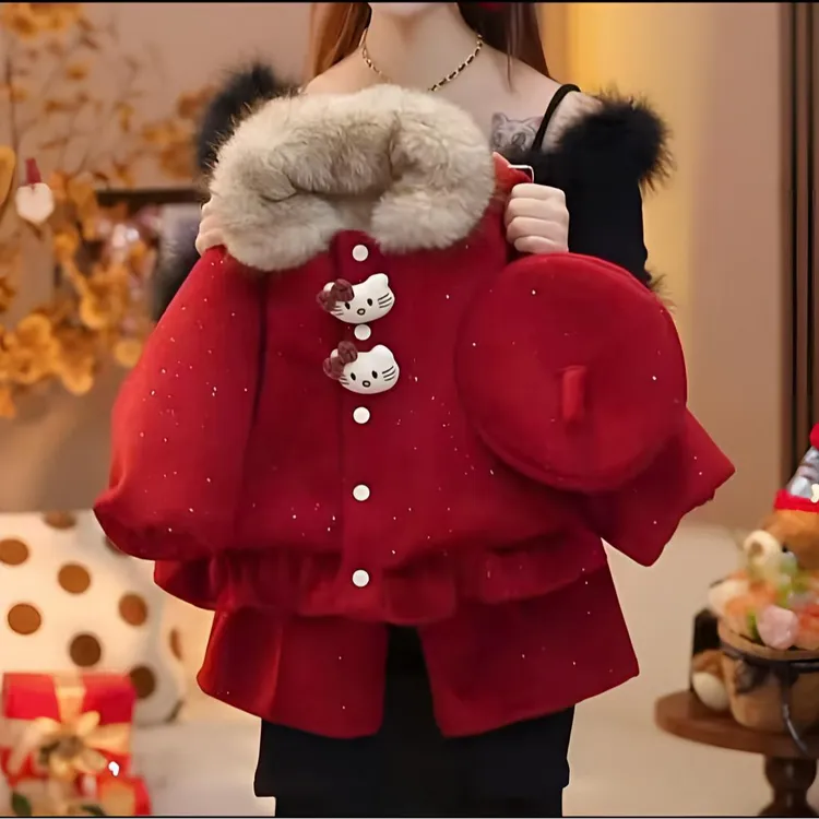 2026新款加绒加厚毛呢套装女童冬季时髦女孩洋气公主风年服两件套