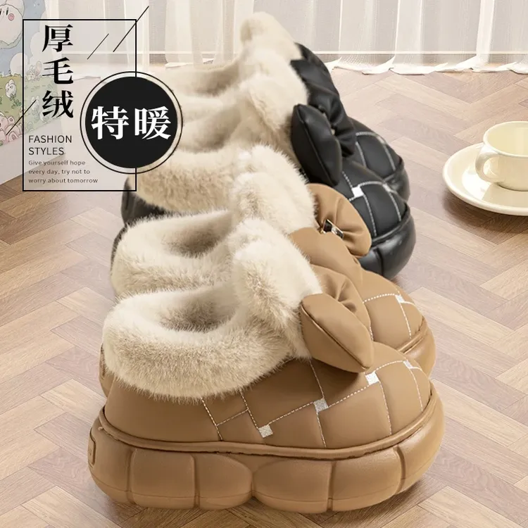 毛毛绒雪地靴女款2025新款冬季加绒加厚防水包跟厚底外穿保暖棉鞋