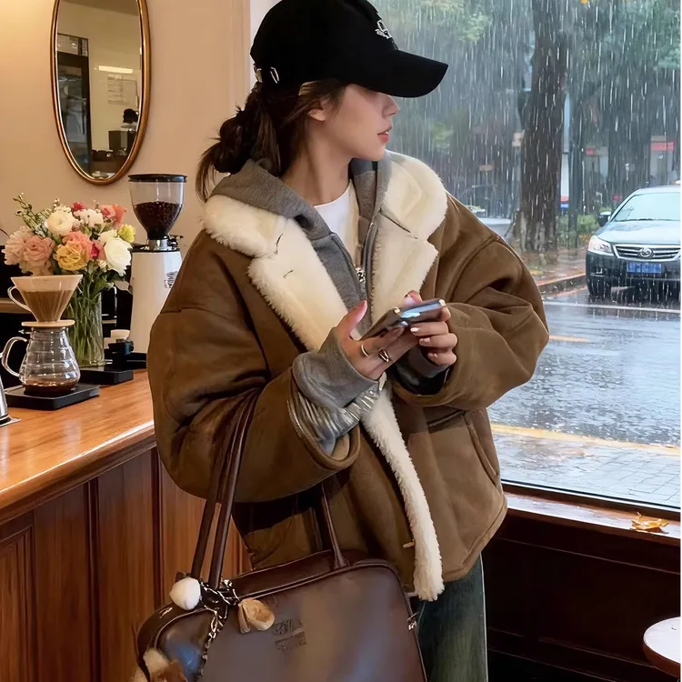 赵露思同款许妍羊羔毛外套女2025新款冬环保皮草皮毛一体毛毛外套