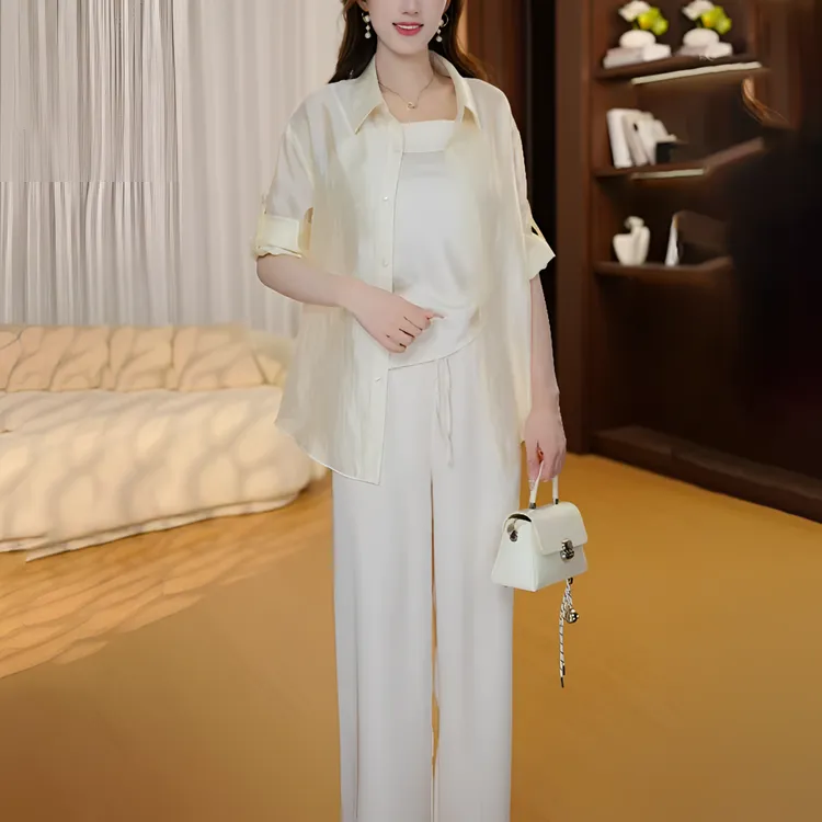 慵懒风宝藏三件套休闲风简约舒适上衣女士宽松衬衫气质时尚套装