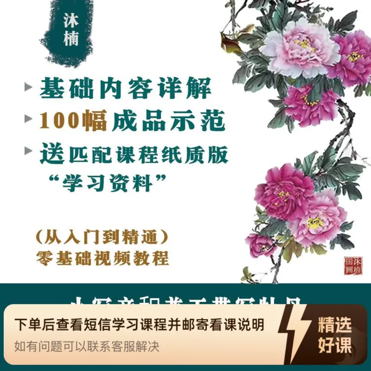 沐楠国画小写意和兼工带写牡丹第2期视频教程（留意短信解锁课程）