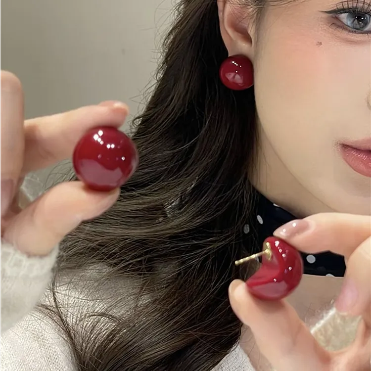 925银针复古经典红C型半圈耳环港风轻奢高级感简约百搭气质女2744