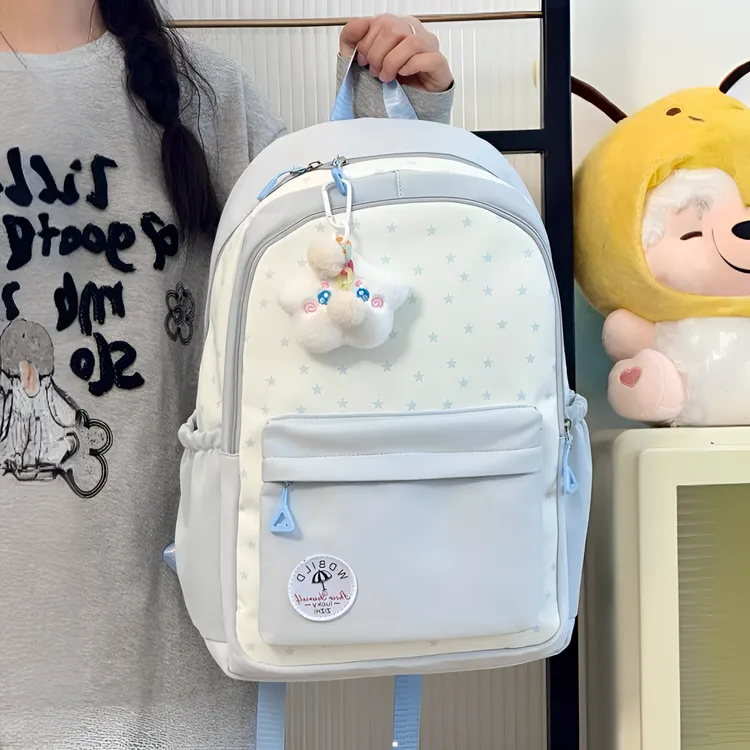 书包女生初中生ins风小众高中生蓝色韩系大容量双肩包小学生背包 