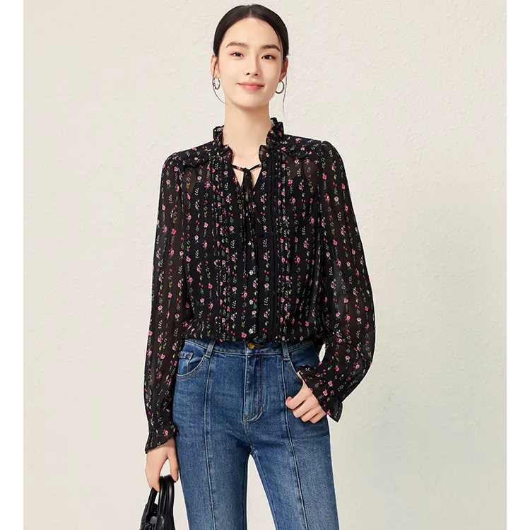 设计感衬衫女2025新款时尚玫瑰印花百搭衬衣Y311312571
