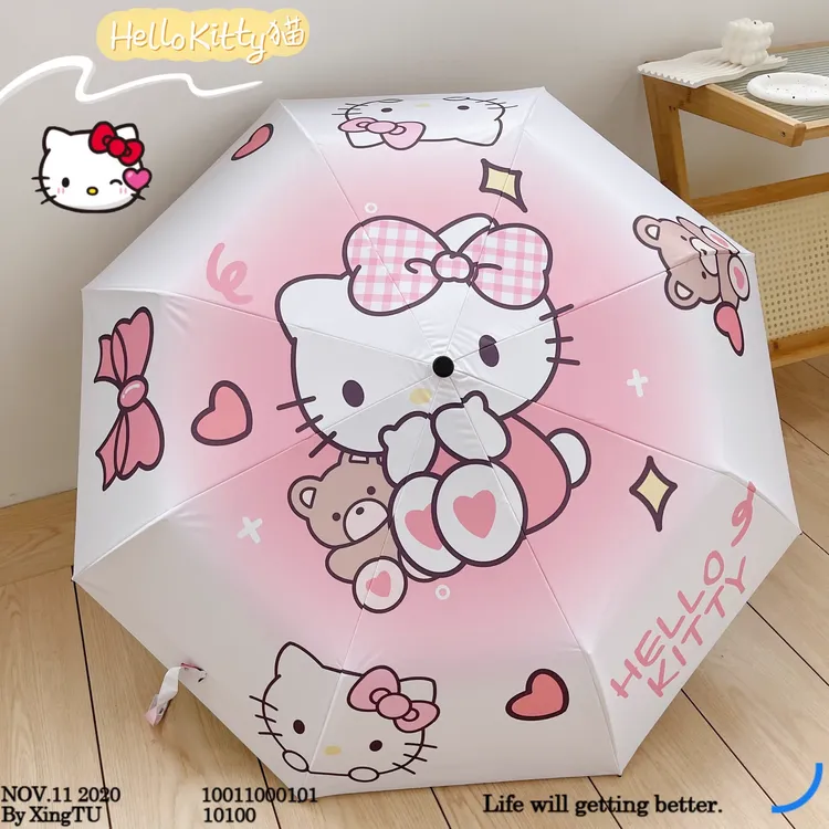 直播间专属hellokitty凯蒂猫小米全自动雨伞女晴雨两用小巧高颜值黑胶太阳伞