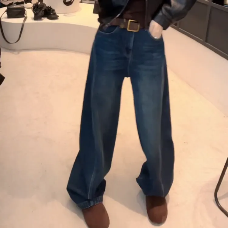 冬款水洗加绒弯刀牛仔裤显瘦百搭新款裤子女LK2508738