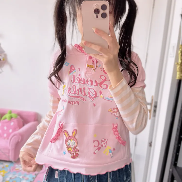 女儿服卫衣可爱长袖短袖假两件上衣秋冬萌妹打底衣mezzopiano复刻