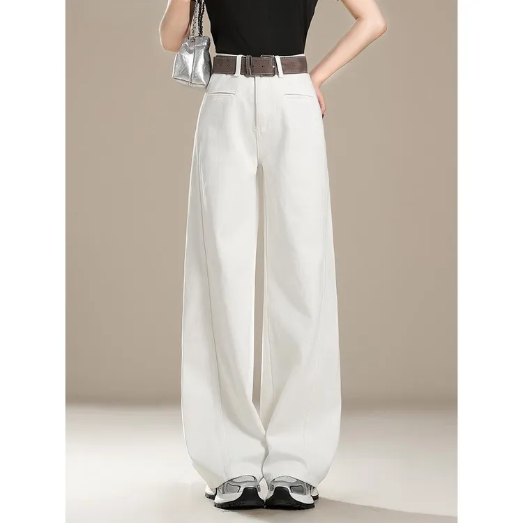 白色设计感加长直筒牛仔裤女2025秋季新款高腰宽松拖地垂感阔腿裤