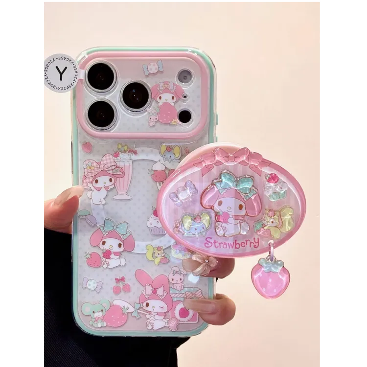 卡通薄荷绿框草莓美乐蒂iMD双层手机壳适用苹果iPhone17promax