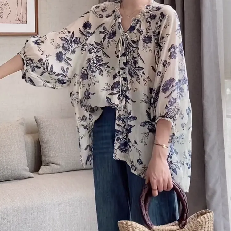 新款“秘密花颂复古上衣”夏季薄款小众减龄休闲中袖衬衫