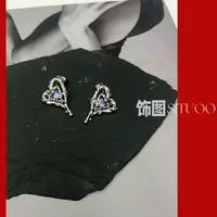 黄铜锆石耳饰 饰图“梦幻”紫色小众心形气质设计款耳饰3cm长