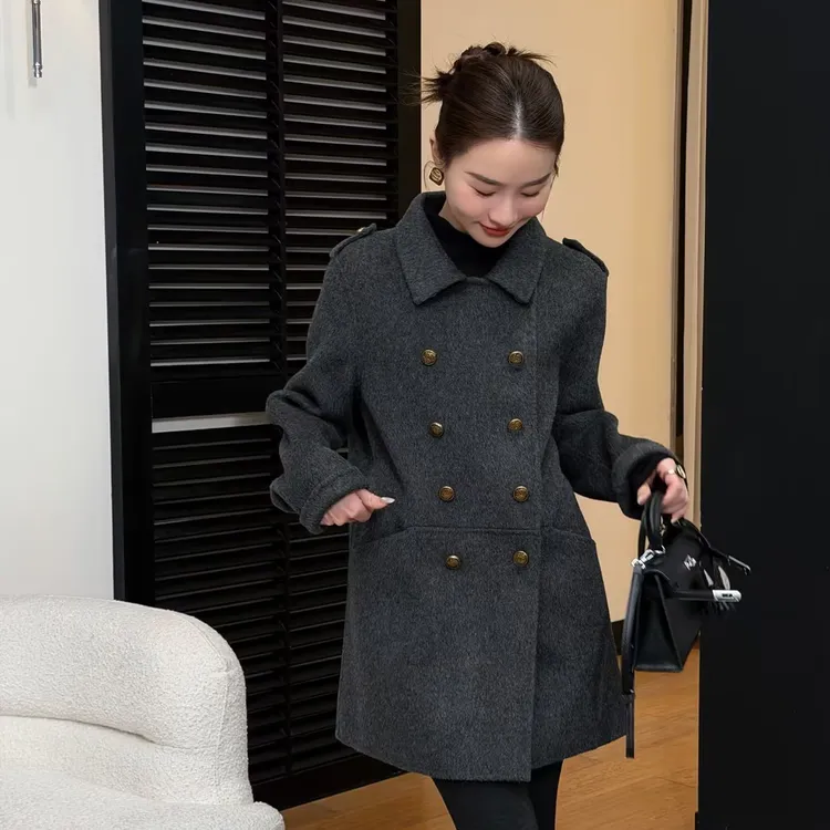 HELA AOMI “继承者大衣”高级感翻领双排扣中长款外套CY4DM08541