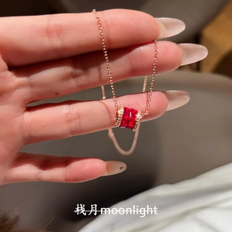【栈月】法式复古鸽血红锆石路路通项链S925纯银轻奢本命年锁骨链