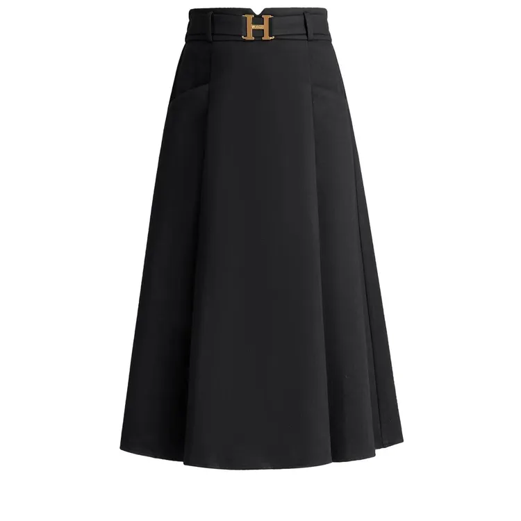 【KK】BX2029冬季新款加厚毛呢伞裙中长款松紧腰百褶口袋裙