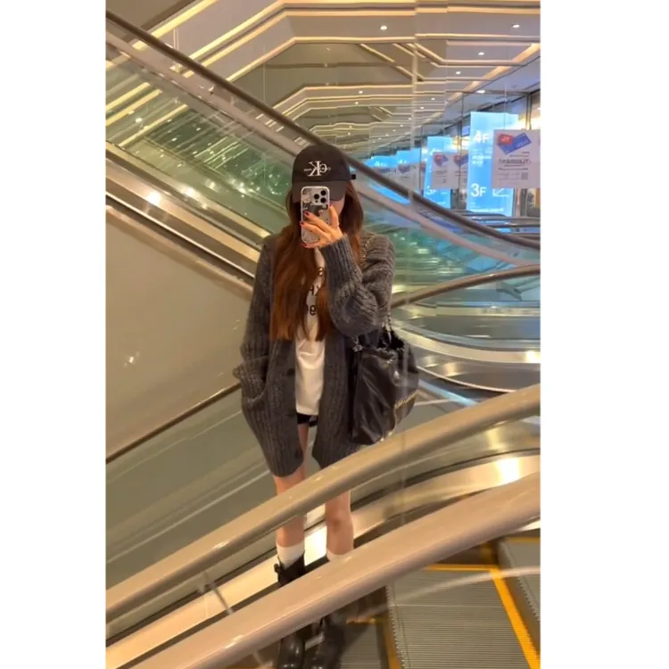 大码软糯糯韩系慵懒感高领纽扣设计毛衣外套女春秋加厚开衫上衣