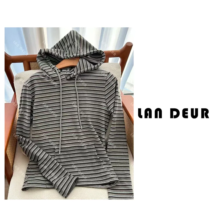 【甜花酪】复古百搭宽松条纹连帽休闲松弛感卫衣外套女