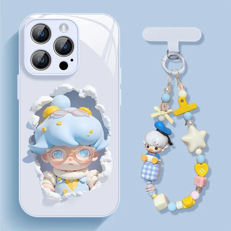 蓝色公仔适用苹果17promax手机壳配件新款iphone16液态玻璃防摔