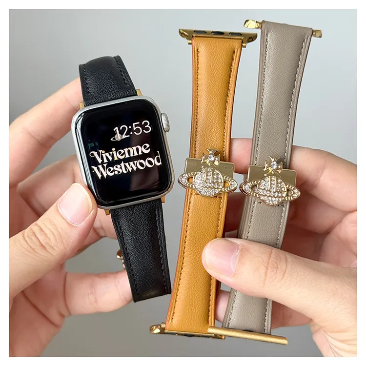 适用苹果iwatch10S11UltraSE潮流西太后土星磁吸扣真皮手表带女款
