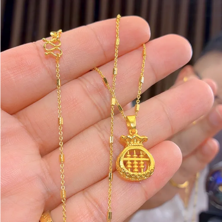 铜合金项链 如意算盘项链算盘吊坠招财福袋算盘礼物女锁骨链