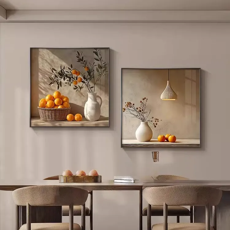 柿柿如意餐厅装饰画新中式墙壁客厅背景墙挂画沙发背墙壁画2026新