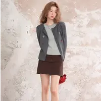 高端货~可爱风圆领卡通刺绣针织开衫女秋季小众设计慵懒感上衣