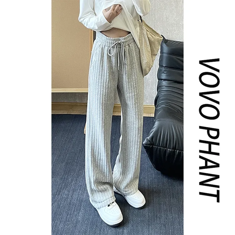 VOVO重磅提花裤子男款秋冬季加绒加厚潮流直筒宽松百搭休闲长裤