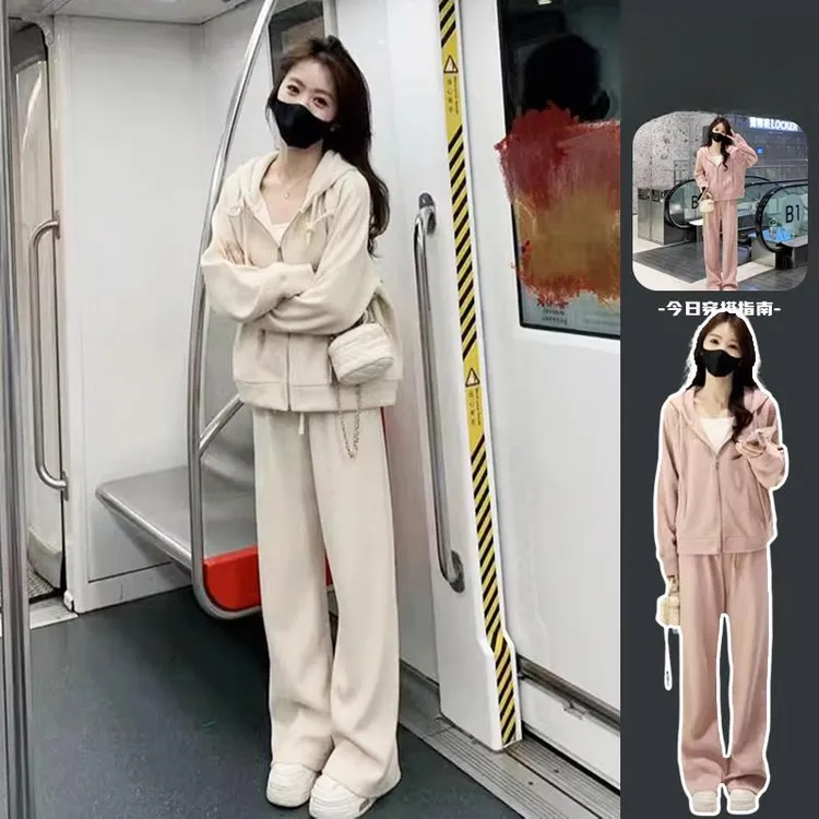 2025新款女韩奶系穿搭早春卫衣运动套装初春小个子茶系穿搭一整套