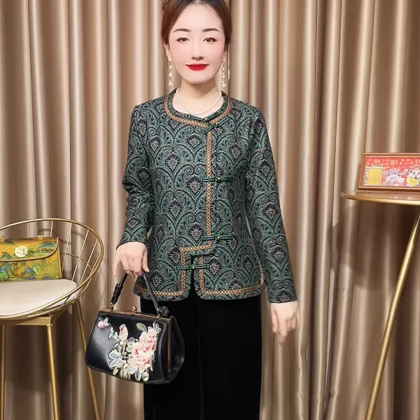 8963中年妈妈秋冬装打底衫加绒旗袍上衣复古风中式唐装中老年女