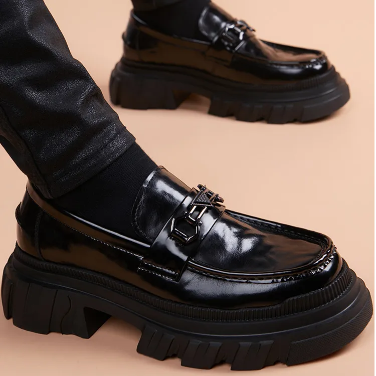 法莎尼亚新款皮鞋男款厚底耐磨英伦风增高韩版舒适一脚蹬商务单鞋