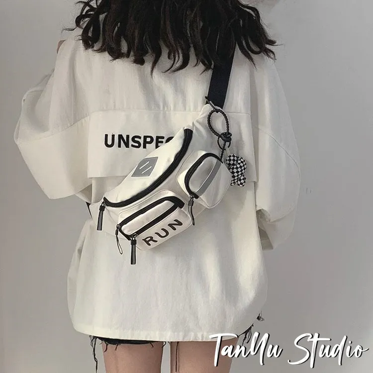 探屿运动腰包女潮牌时尚学生跑步健身小背包简约小众百搭斜挎胸包
