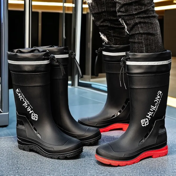 雨鞋男士男款防水加绒束口防滑高筒钓鱼长筒雨靴厨房工作胶鞋水鞋