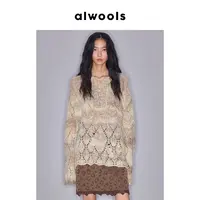ALWOOLS2025秋冬新品菱形格挑孔组织系带针织套头衫