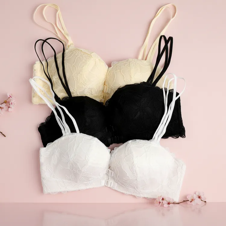 前扣聚拢美背内衣小胸无痕抹胸胸罩蕾丝纯欲性感文胸