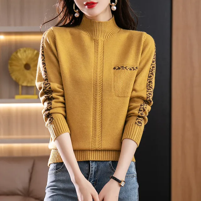 2025秋冬新款加厚毛衣洋气半高领宽松女长袖百搭时尚外穿针织衫