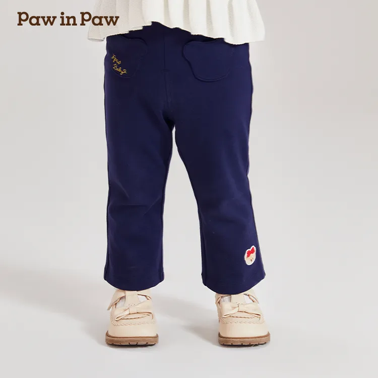 PawinPaw卡通小熊童装春夏女宝宝纯色微喇针织裤休闲长裤舒适